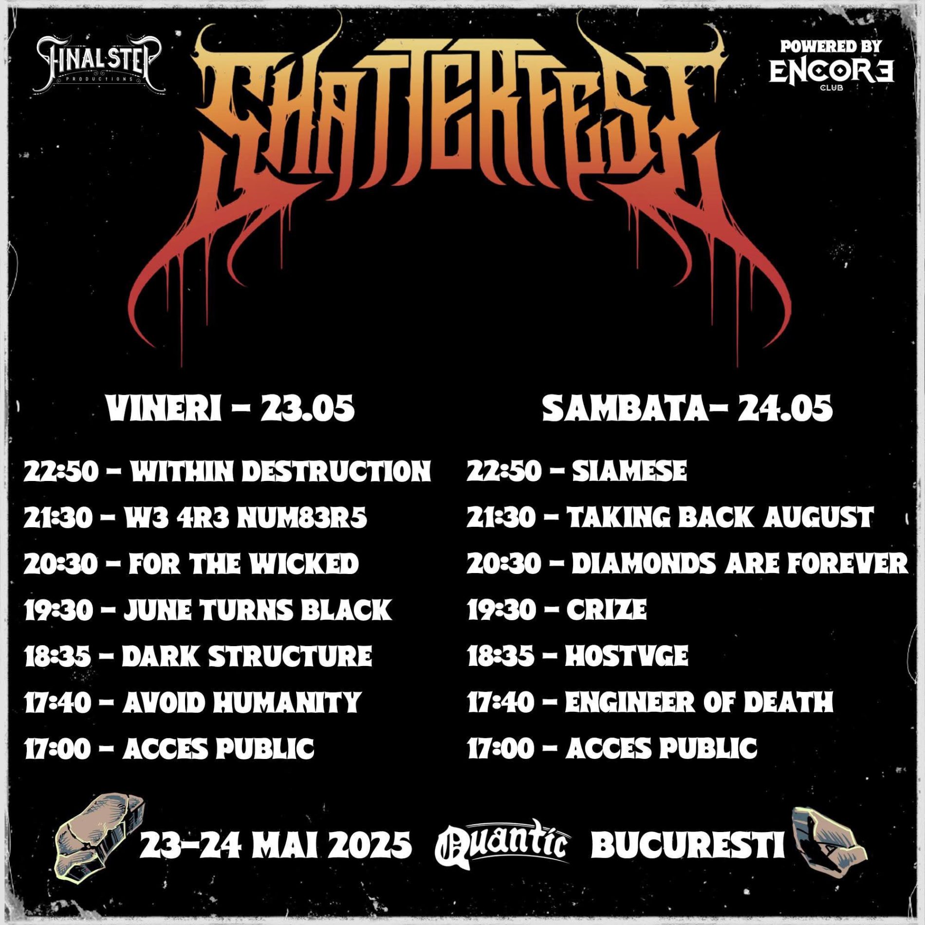 Programul ShatterFest 2025, primul festival de core din România