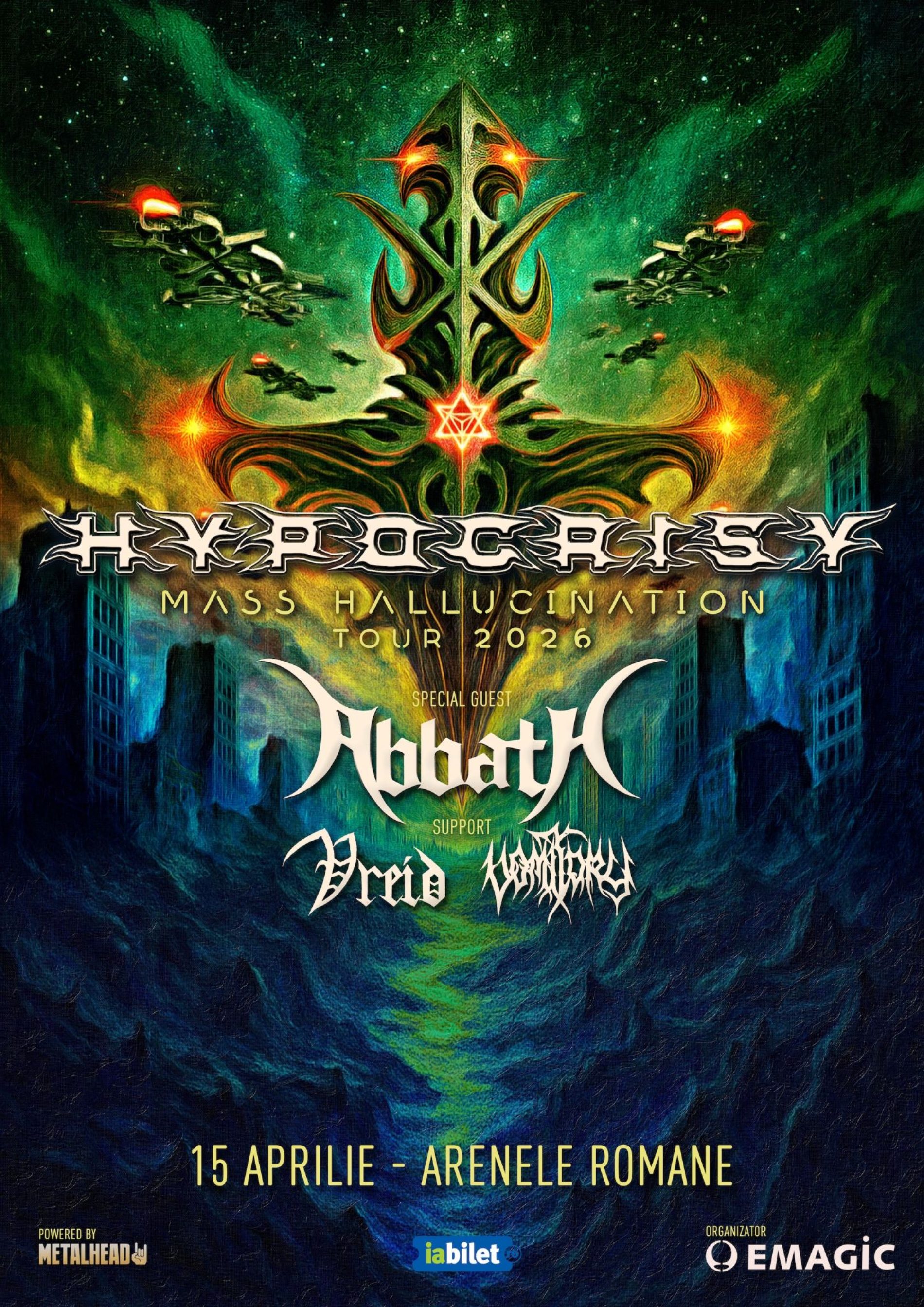 Hypocrisy, Abbath, Vomitory și Vreid concertează la Arenele Romane pe 15 aprilie