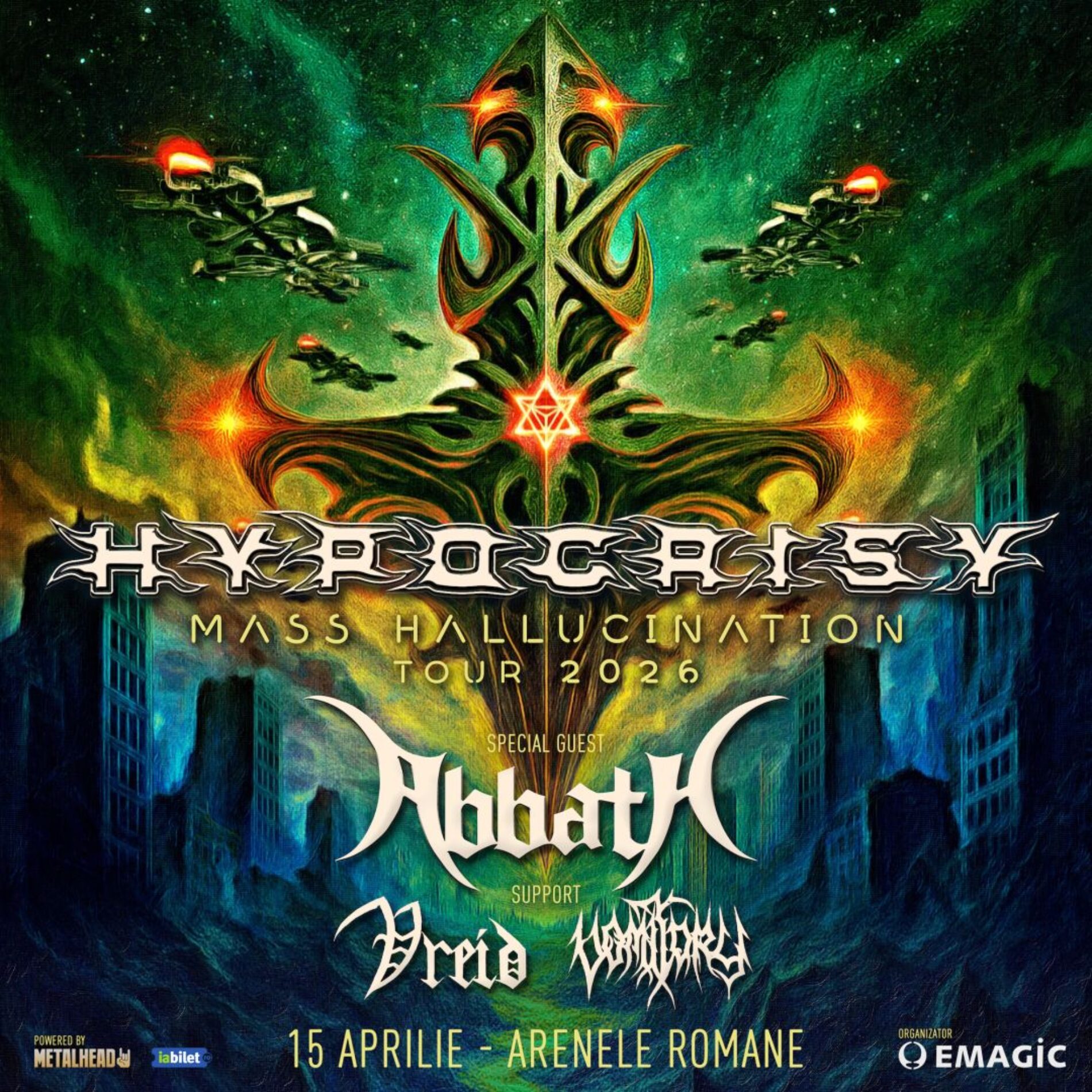 Ofertă promoțională pentru concertul Hypocrisy, Abbath, Vomitory și Vreid de la Arenele Romane